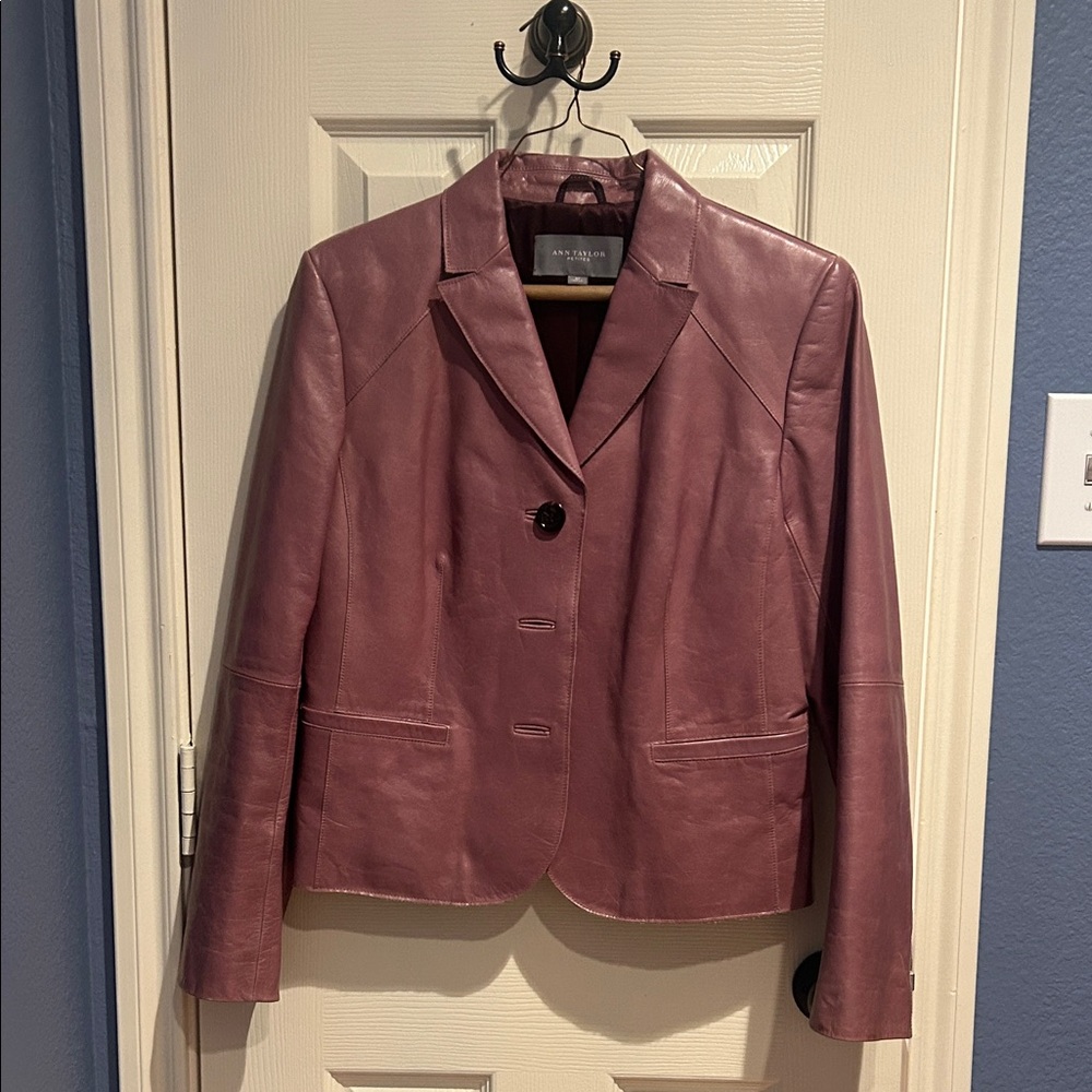 Ann Taylor Women's Petite Plum Leather Blazer